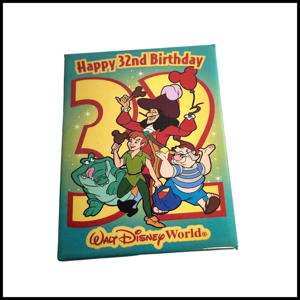 Walt Disney World Button Pin Rectangular Happy 32th Birthday Peter Pan
